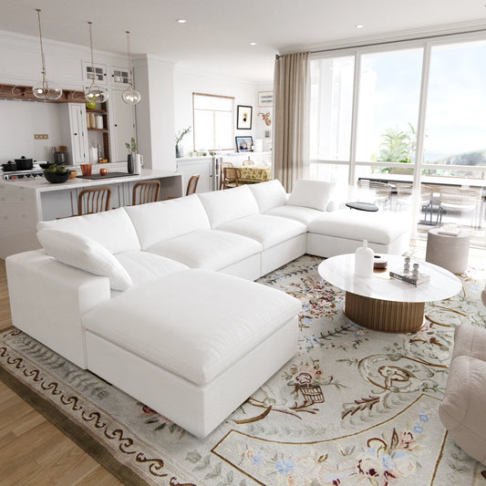 Modular Convertible Cloud Couch U-Shaped 6-Seats Sectional Sofa