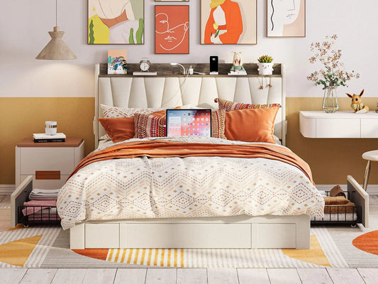 ANCTOR Upholstered Bed Frame with Storage and Charging Station