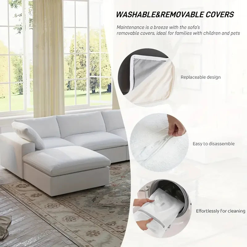 Modular Convertible Cloud Couch U-Shaped 6-Seats Sectional Sofa