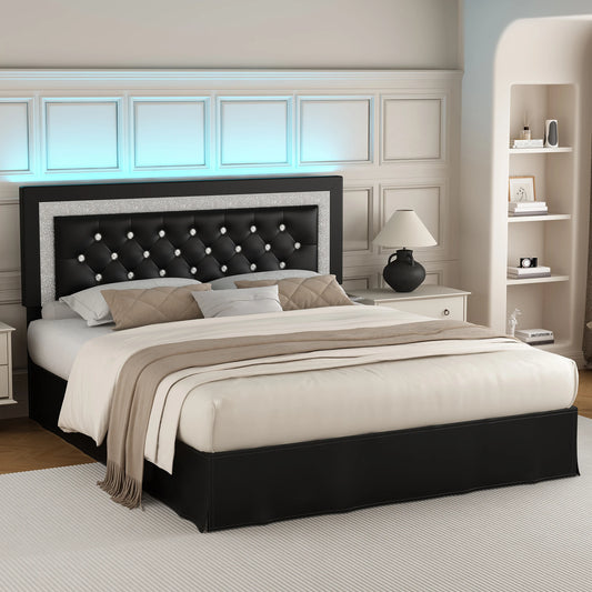 SIBEDS Queen Bed Frame with LED Lights and Adjustable Headboard