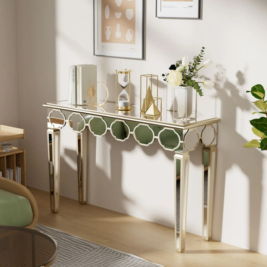 LUVODI Modern Glass Console Table with Gold Rim for Living Room