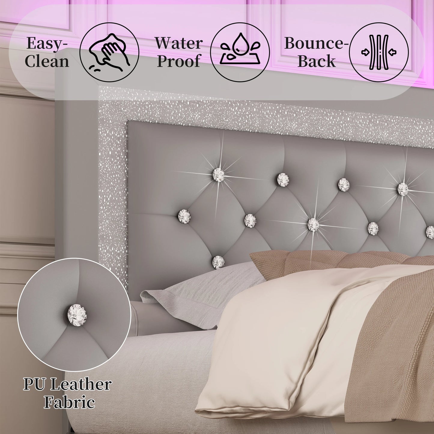 SIBEDS Queen Bed Frame with LED Lights and Adjustable Headboard