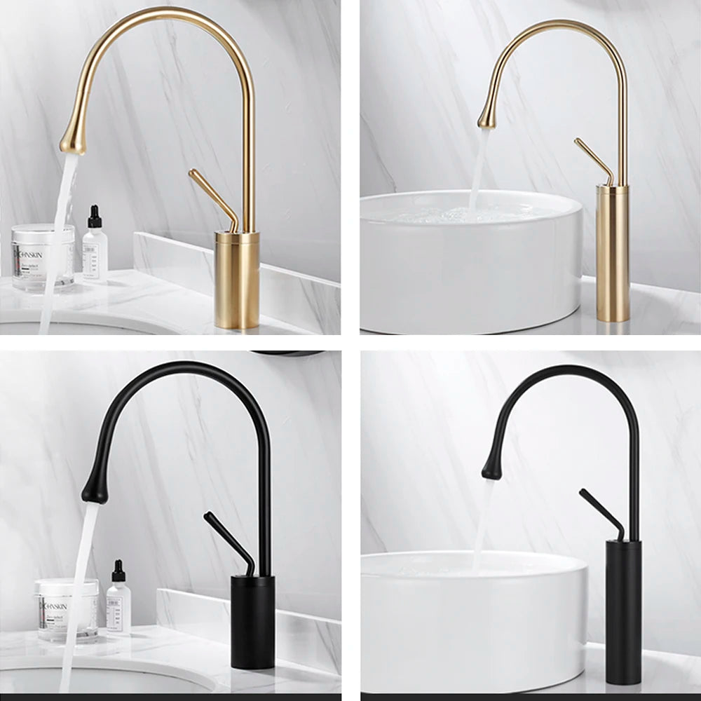 Brushed Gold Basin Faucet Deck Mounted Mixer for Bathroom Sink