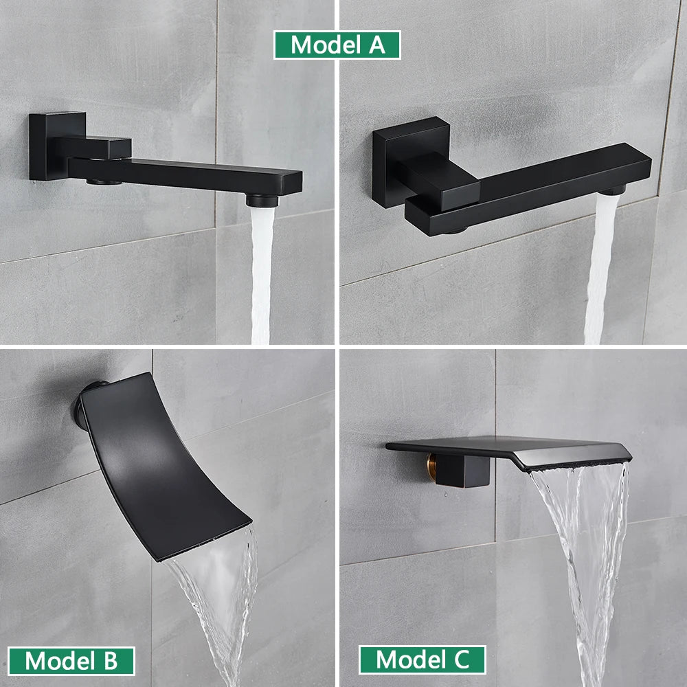 Black Wall Mounted Rainfall Shower Faucet Kit Hot Cold Mixer