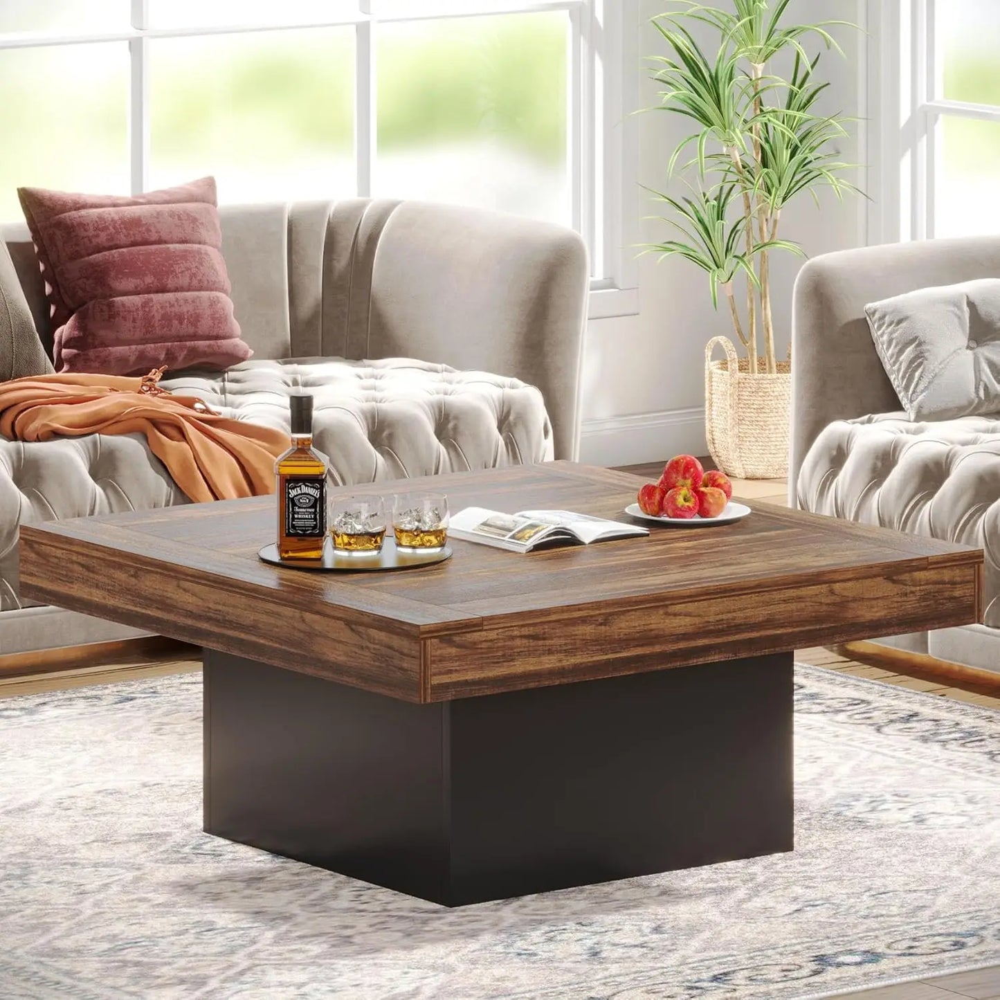 Farmhouse Square LED Coffee Table for Living Room Decor