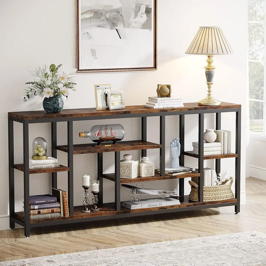 Industrial 3-Tier Console Sofa Table for Living Room 70.9 Inch