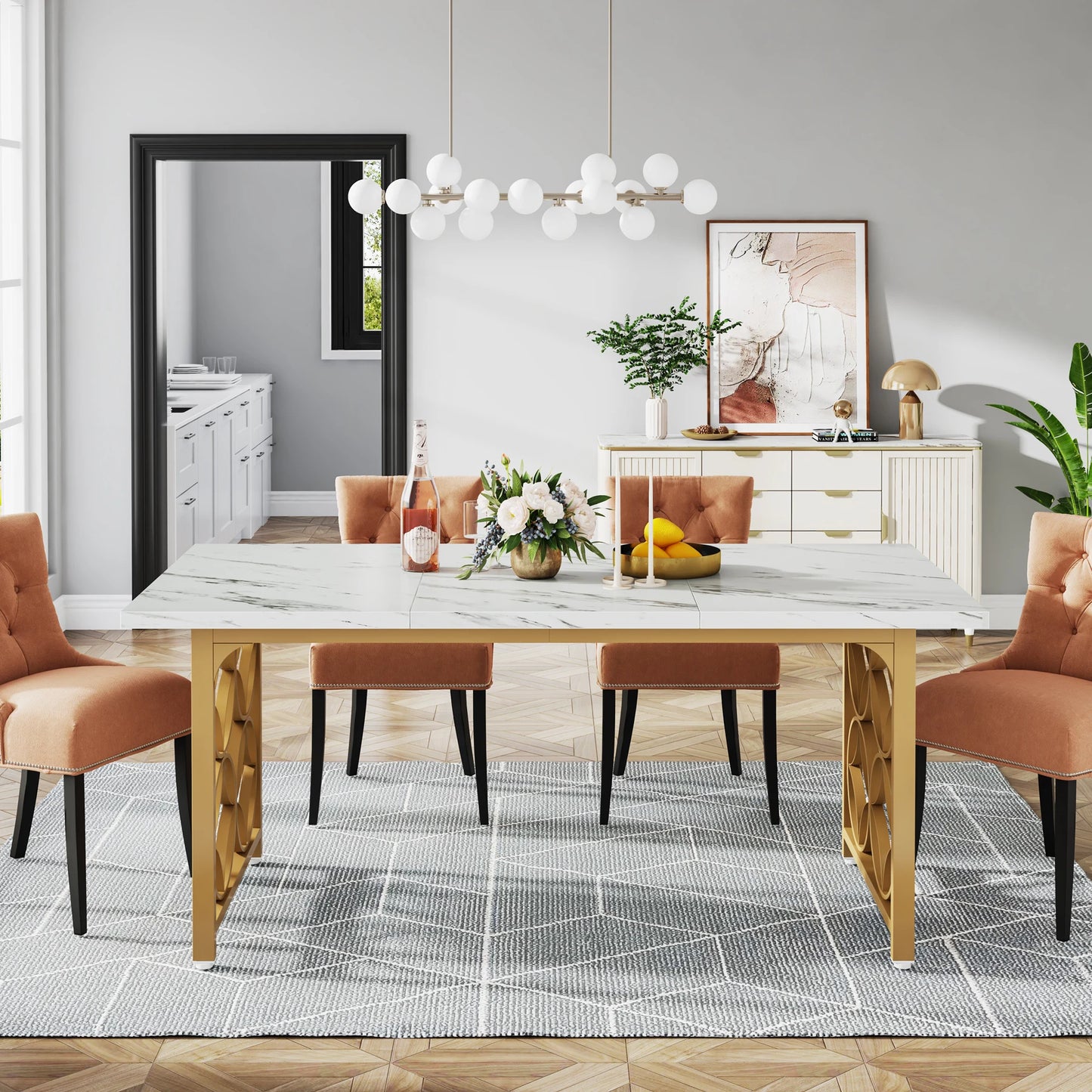 Tribesigns 63 Inch Modern Marble Dining Table for 6 People