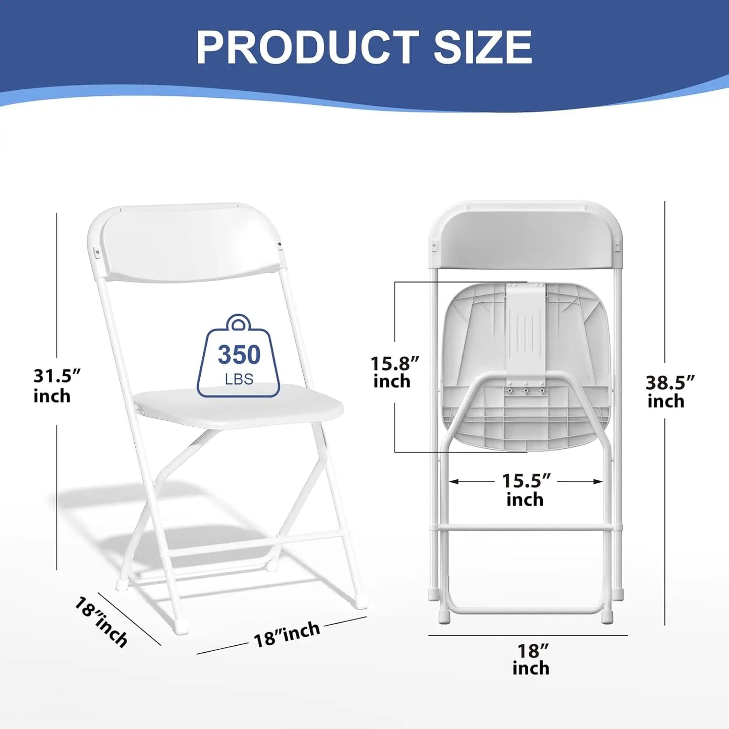 20 Pack White Folding Chairs for Events Indoor Outdoor Use