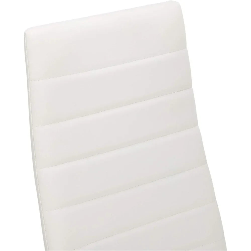 White Leather Dining Chair Set of 6 with Curved Back Support