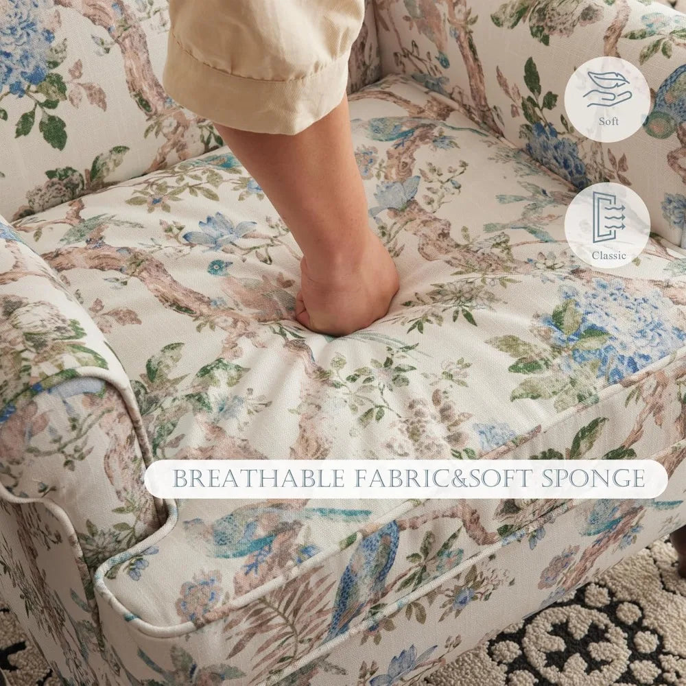 Floral Accent Chair with High Back Upholstered Armchair