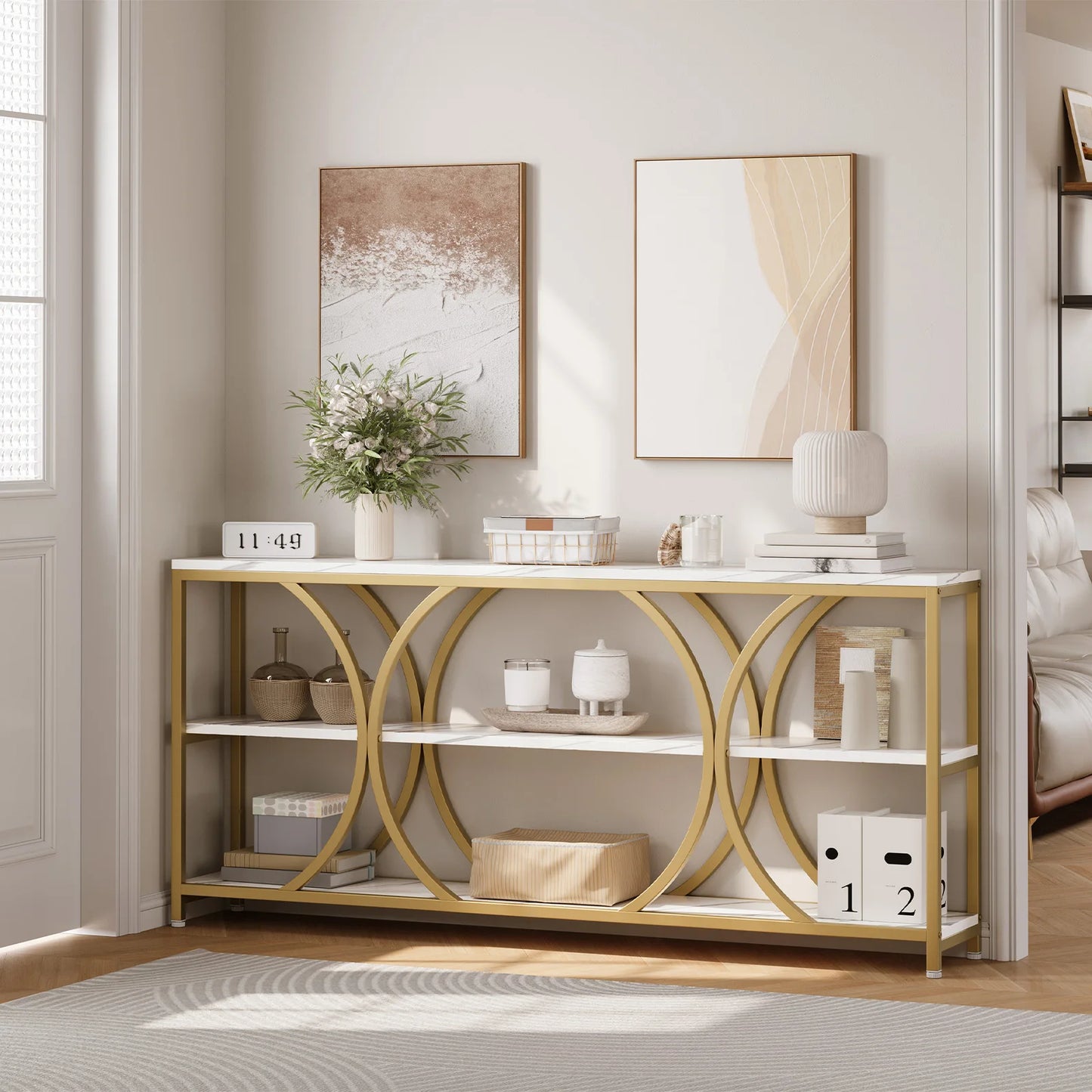 Modern 70.8 Inch Console Table with 3 Tier Storage Shelves