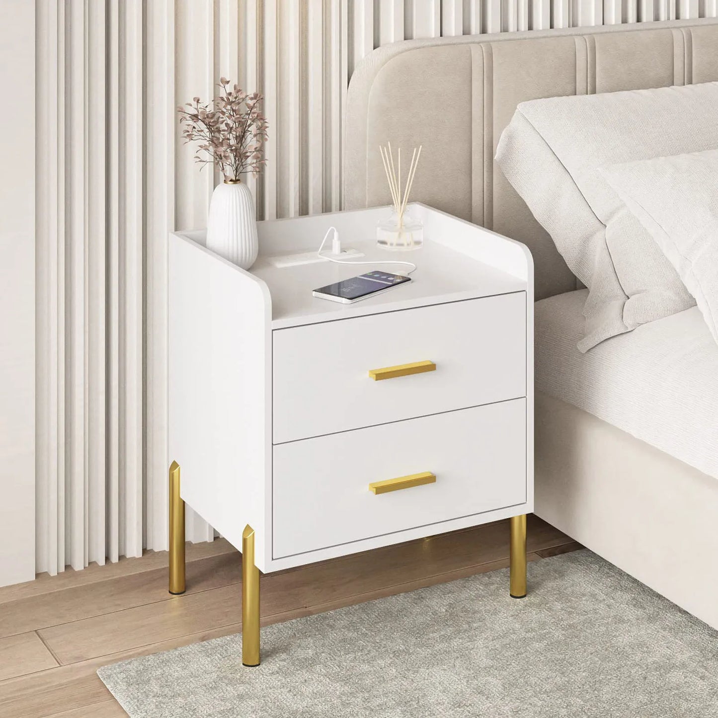 Vabches Modern Nightstand Set of 2 with Charging Station