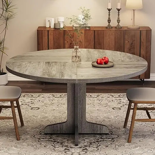 Round Dining Table for 4 with Wooden Base 47 Inch Black Circle