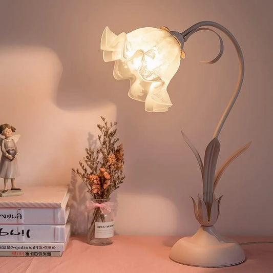 Lily Flower Shaped LED Desk Lamp with Bent Glass Shade