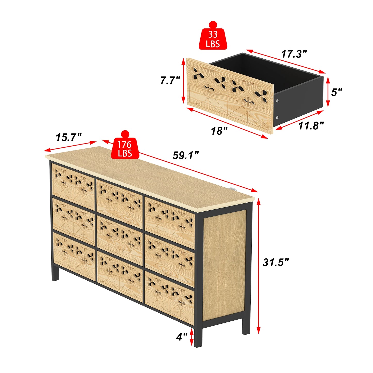 FUFU GAGA Modern 9 Drawer Chest of Drawers for Home Storage