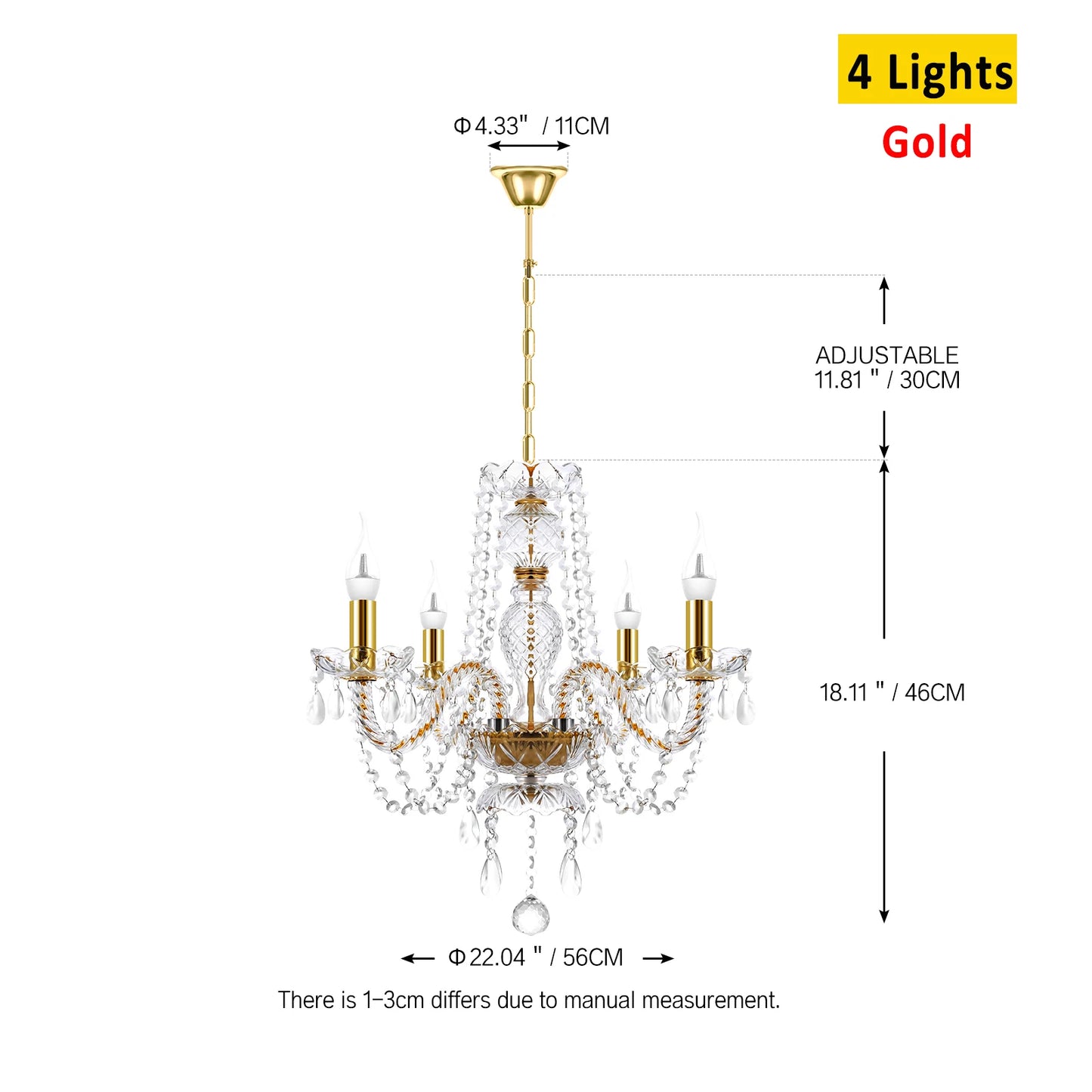 4 Arms Crystal Chandelier Pendant Light in Cognac Gold Finish