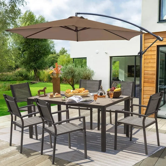 Modern 7 Piece Patio Dining Set with Rattan Table and Chairs