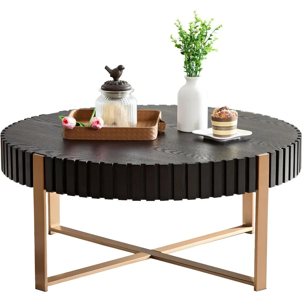 Modern 31.5 Inch Round Wooden Coffee Table for Living Room