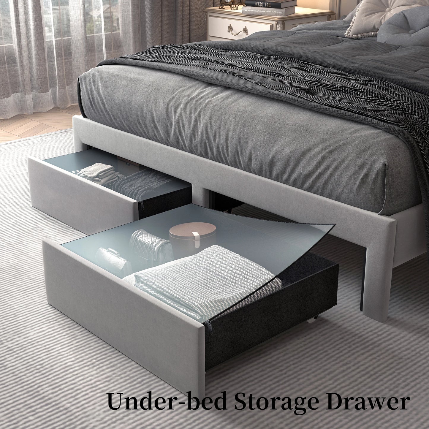 Queen LED Bed Frame with Storage and Star Projector