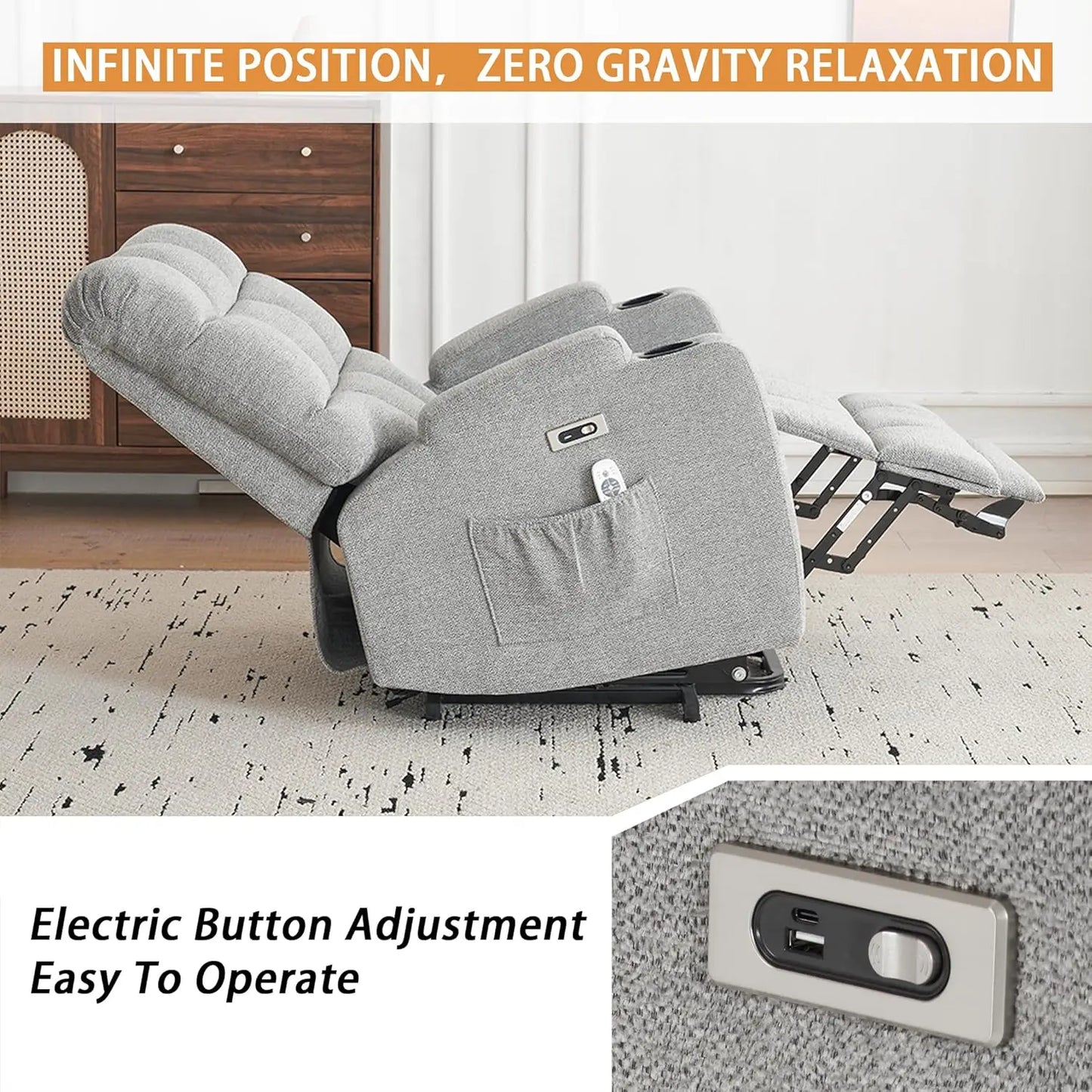 Large Power Lift Recliner Chair with Massage and Heat Features
