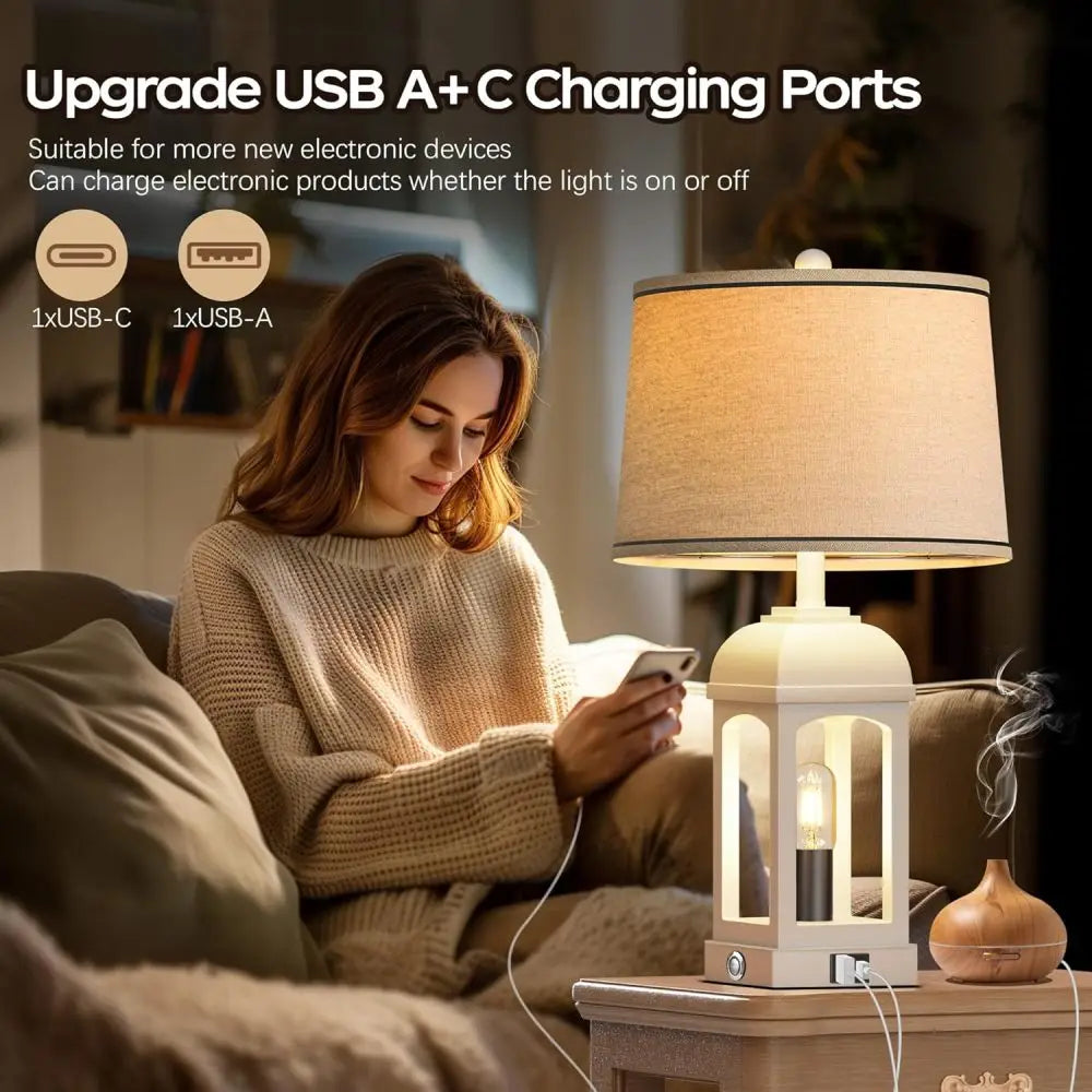 Rustic Touch Table Lamp Set of 2 with USB and Nightlight