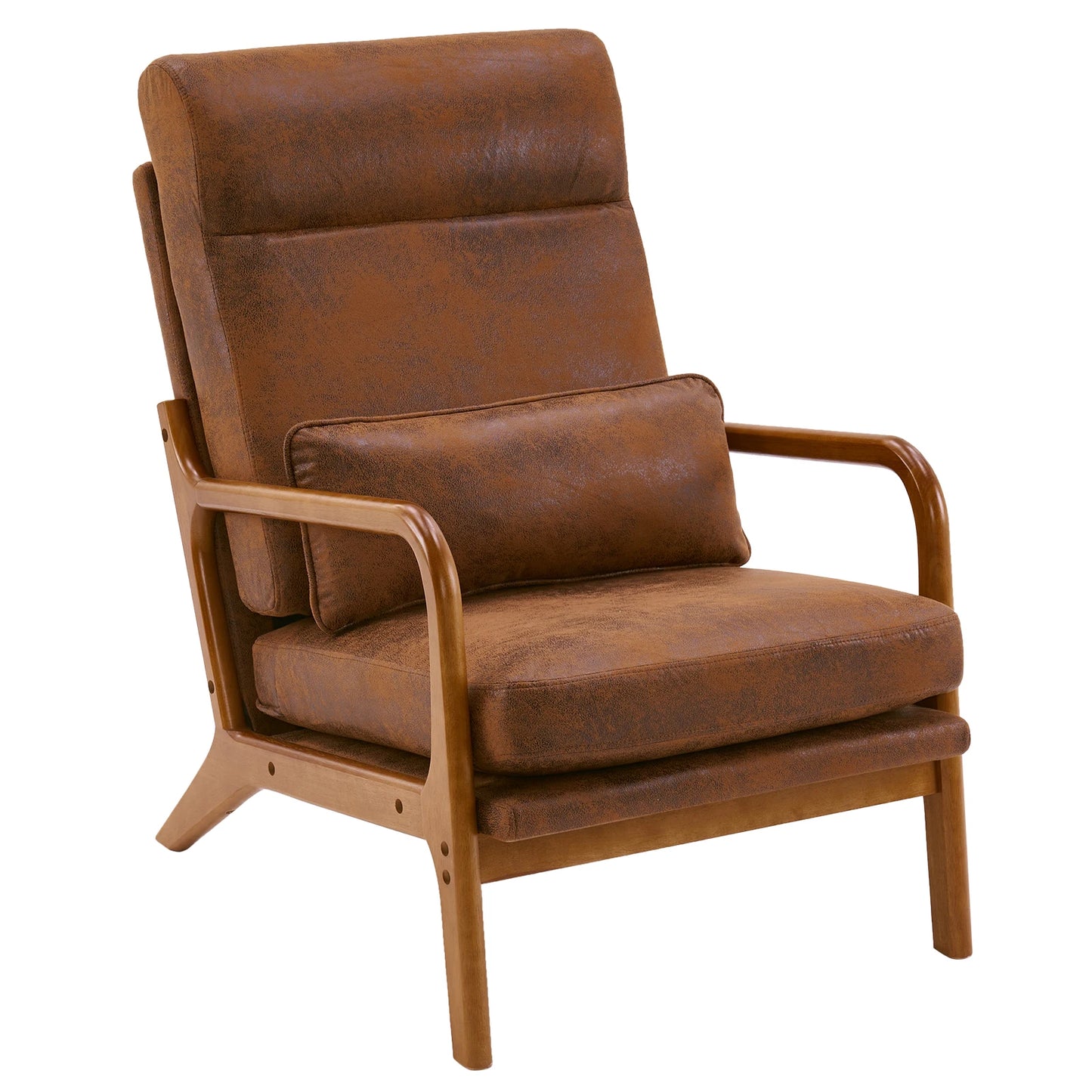 High Back Solid Wood Armrest Leisure Chair in Orange Cloth