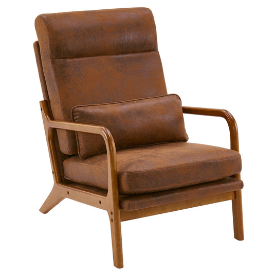 High Back Solid Wood Armrest Leisure Chair in Orange Cloth