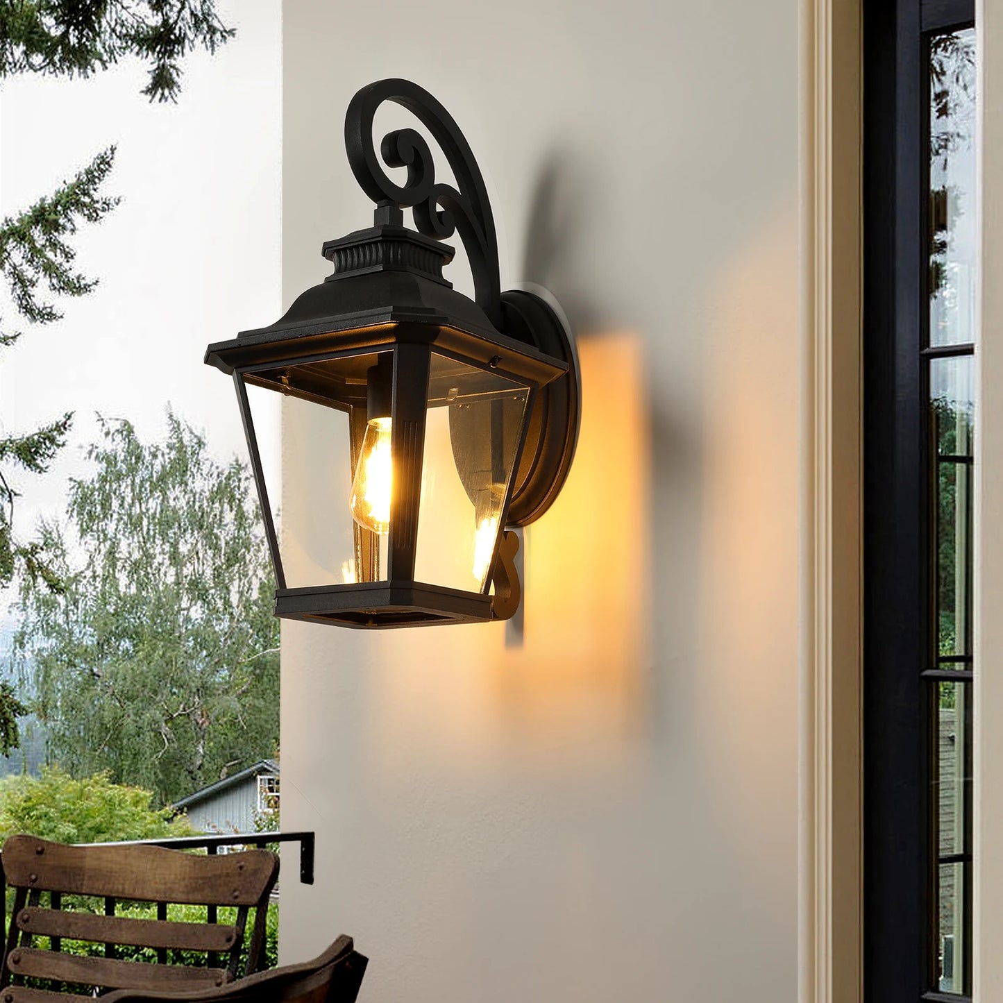 Outdoor Black Vintage Wall Lantern with Clear Glass Panels