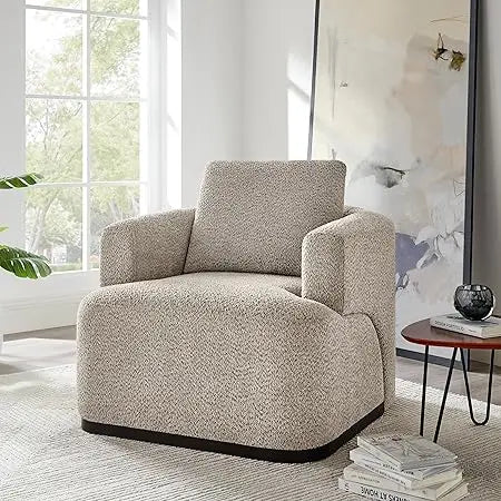 Modern Oversized Boucle Accent Chair with Throw Pillow