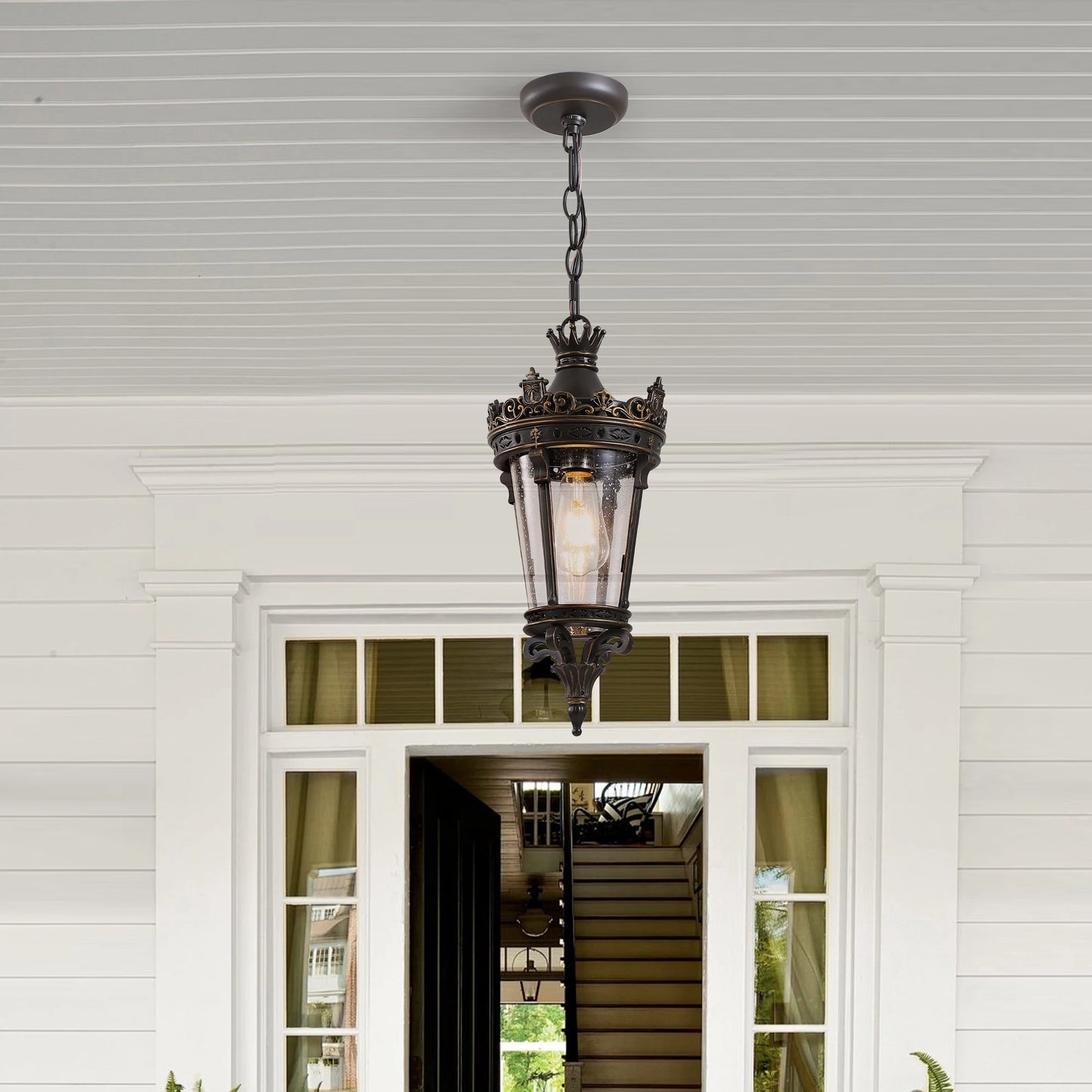 Antique Crown Outdoor Hanging Lantern with Vintage Metal Design