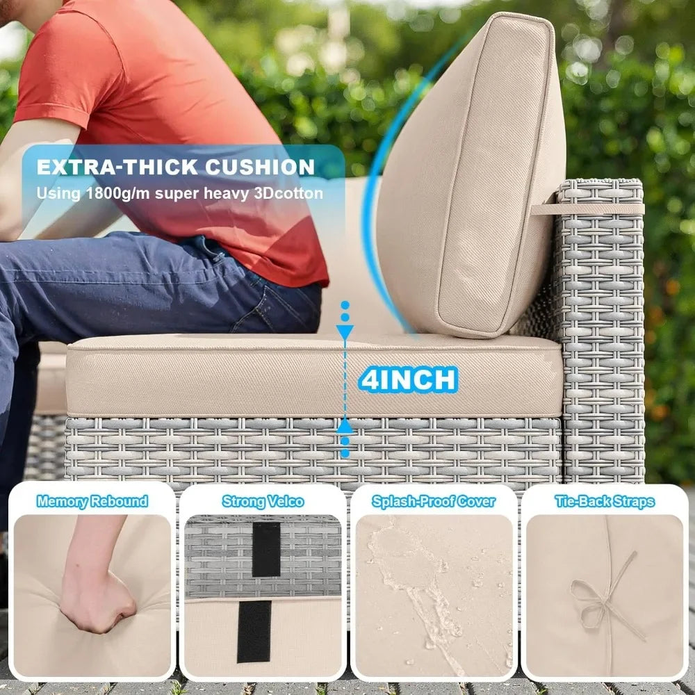 7-Piece Outdoor Sectional Patio Furniture Set with Thick Cushions