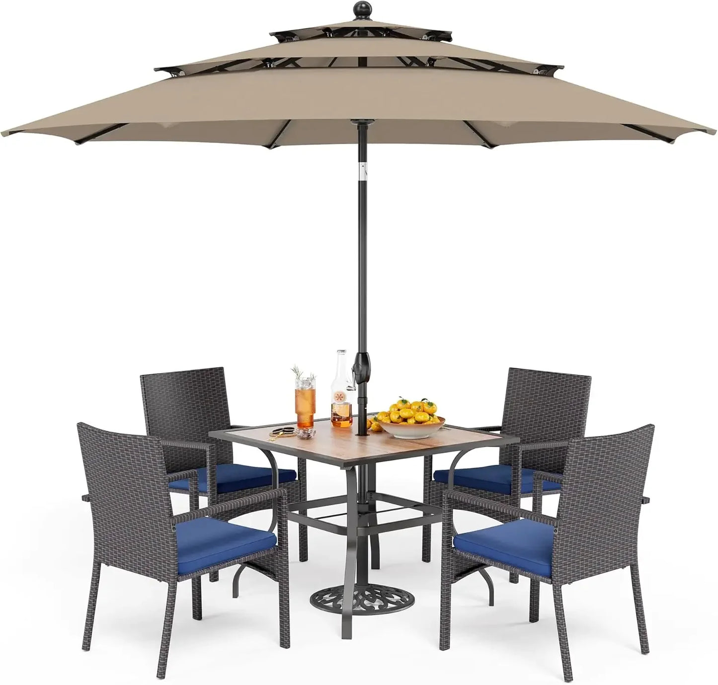 5 Piece Outdoor Dining Set with Cushioned Chairs and Umbrella