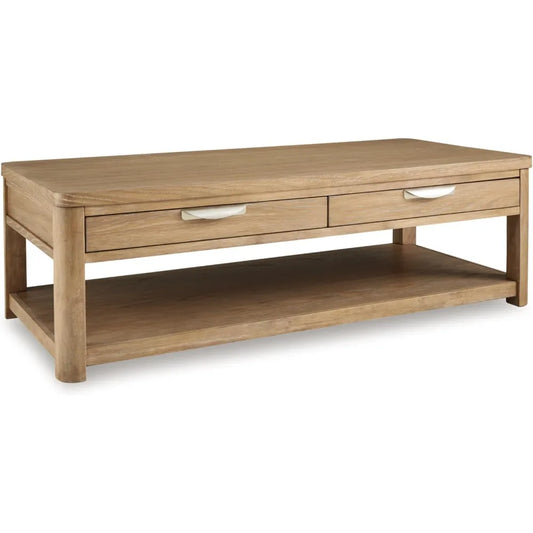 Rencott Classic 2-Drawer Coffee Table with Lower Shelf and Casters