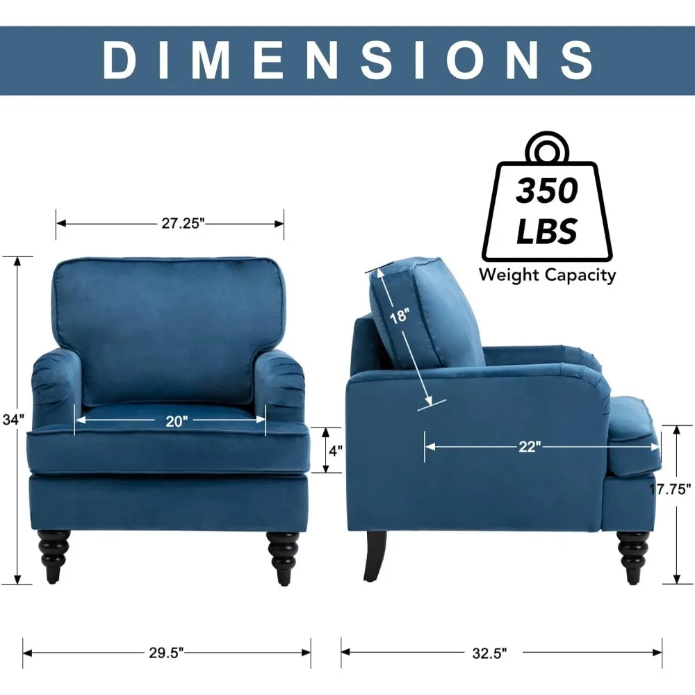 Mid Century Modern Velvet Accent Chair Set of 2 in Blue