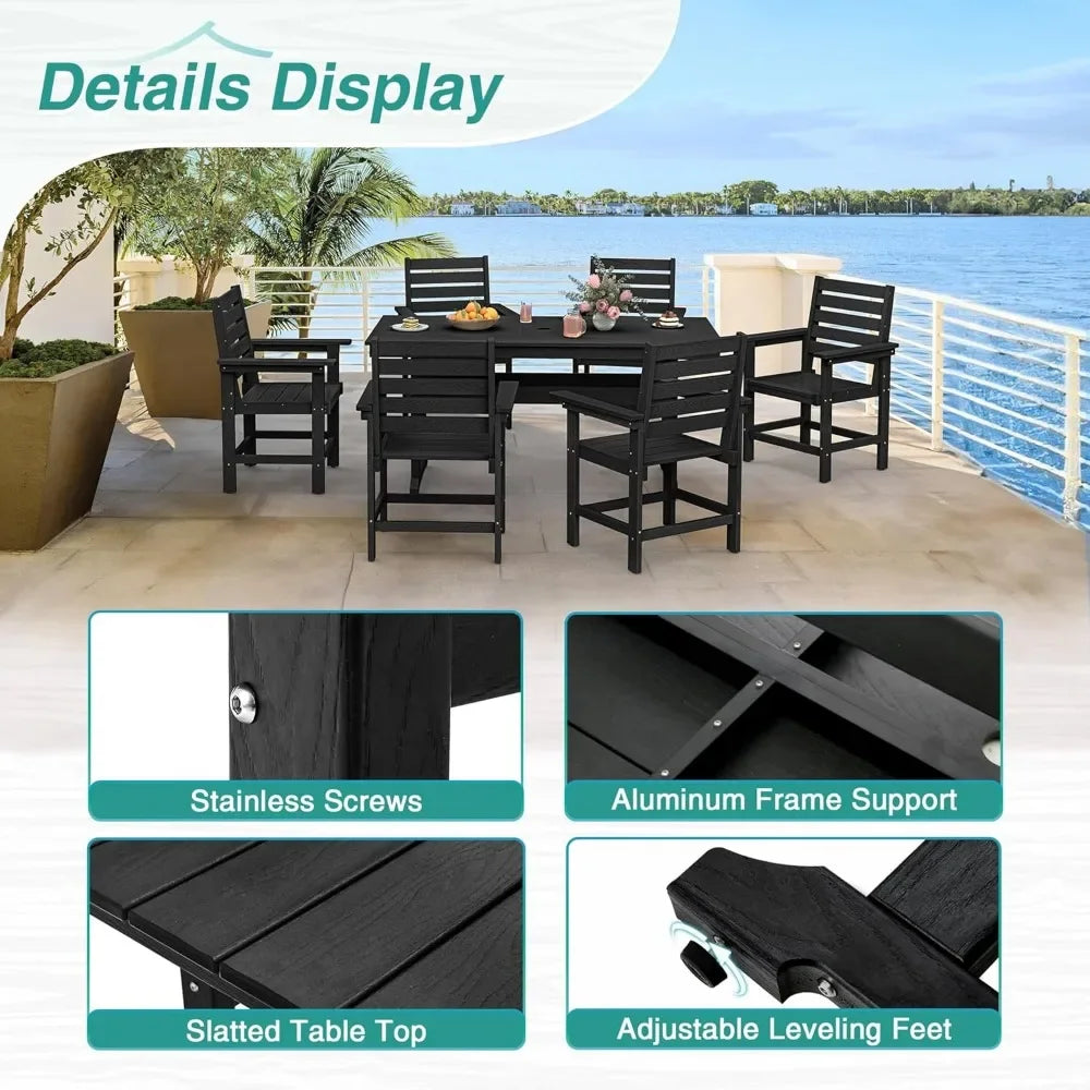 7 Piece Patio Table and Chairs Set with Umbrella Hole