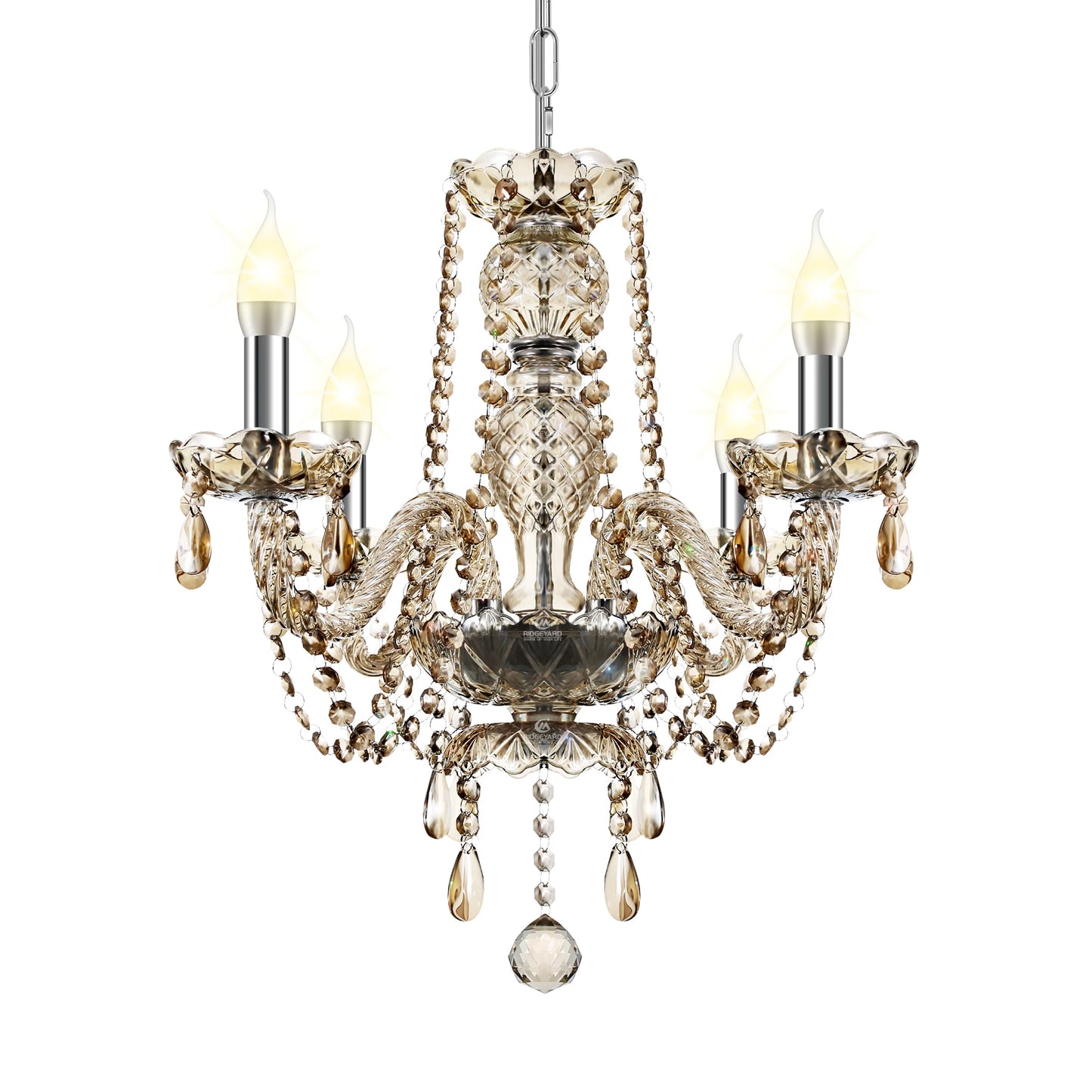 4 Arms Crystal Chandelier Pendant Light in Cognac Gold Finish