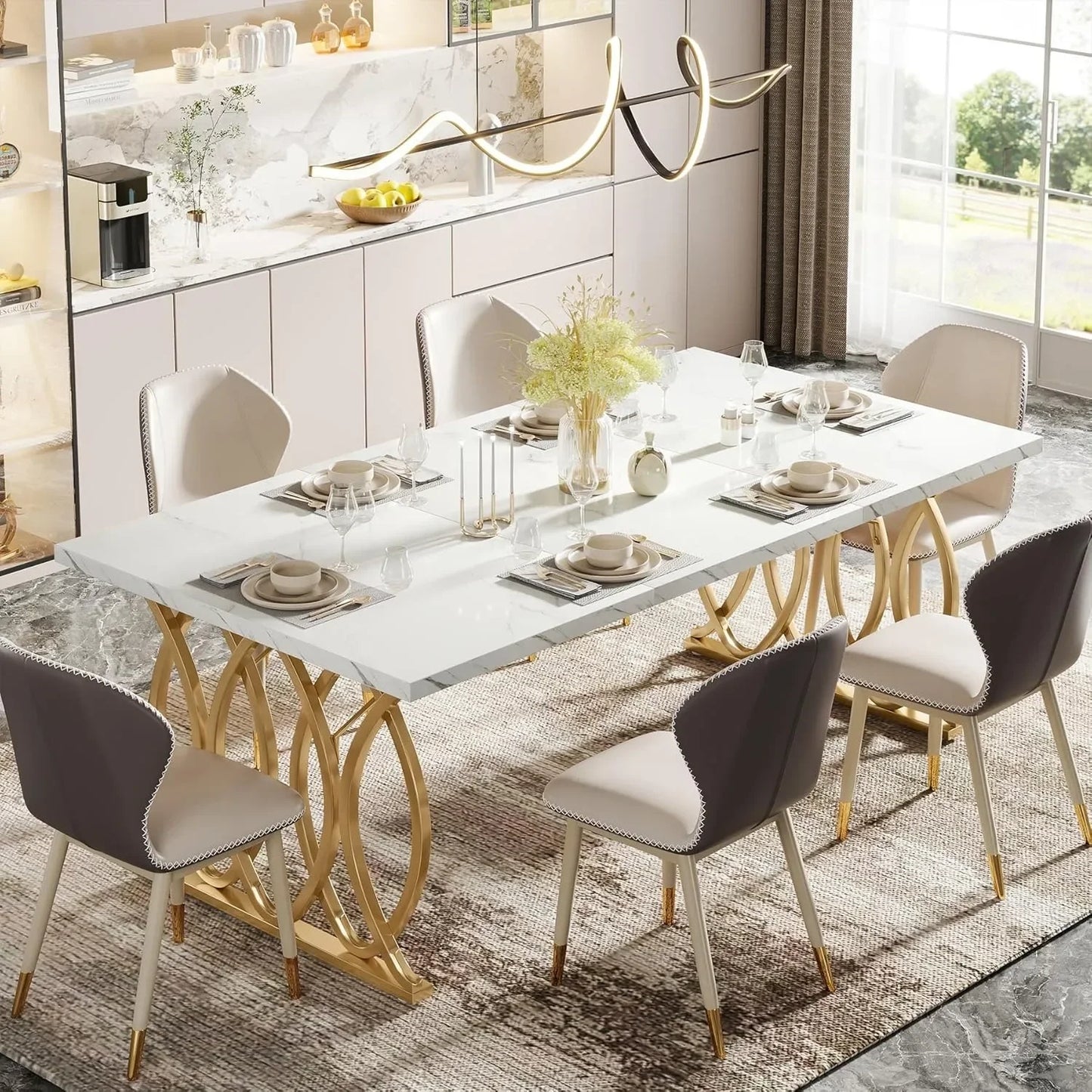 Modern 63 Inch Dining Table for 4 to 6 People Rectangular Design