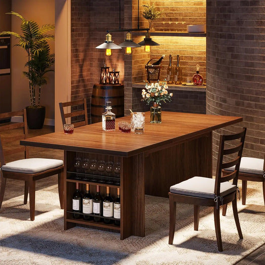 Farmhouse Dining Table for 6 to 8 with Storage 63 Inch Rectangular