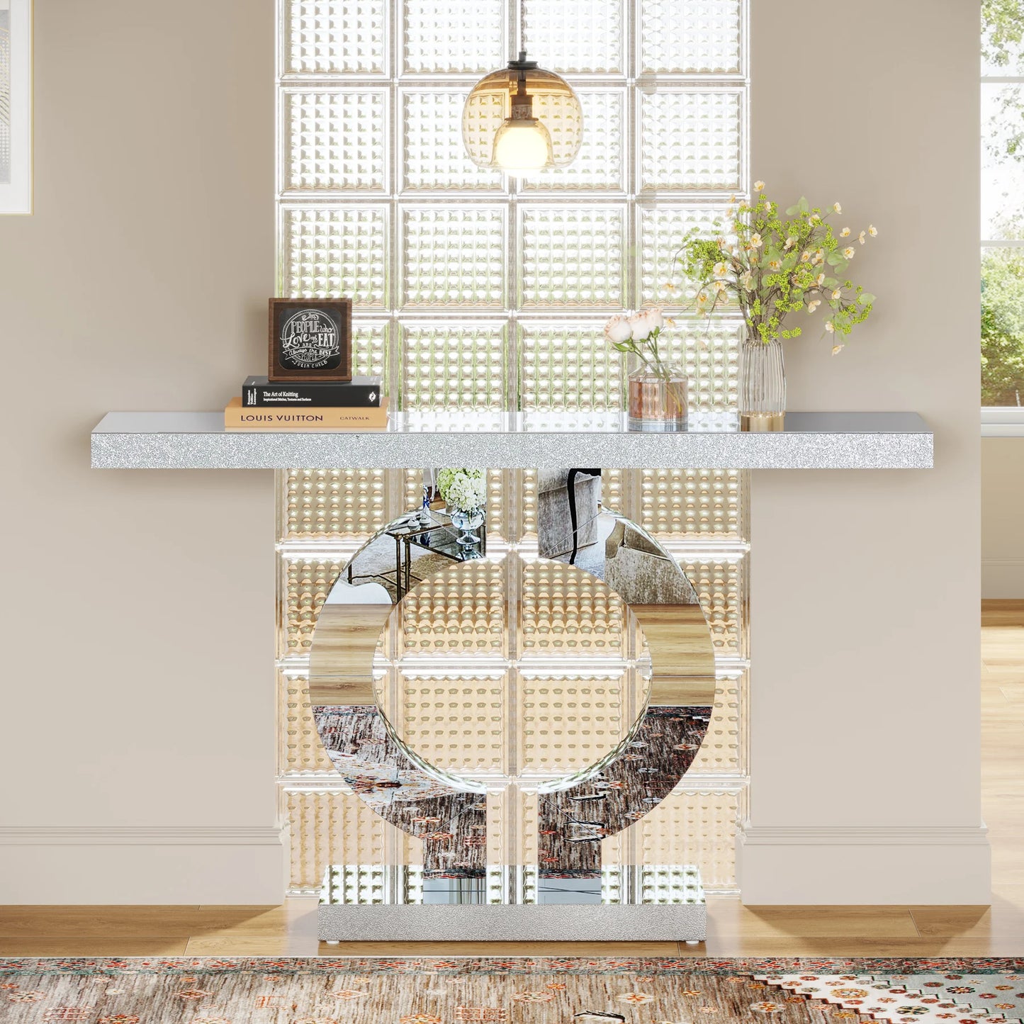 Tribesigns 43 Inch Mirrored Console Table with O Shaped Base