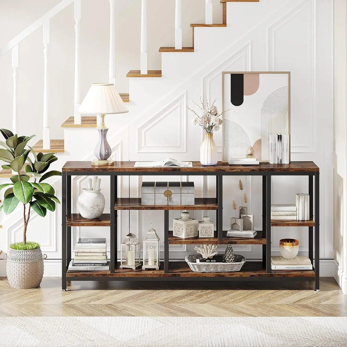 Industrial 3-Tier Console Sofa Table for Living Room 70.9 Inch