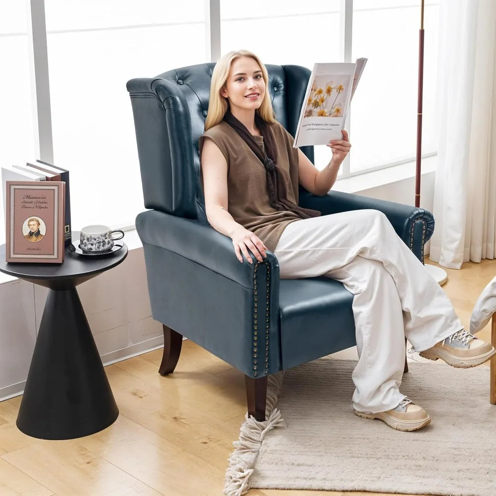 Modern Blue PU Leather Accent Chair for Living Room or Bedroom