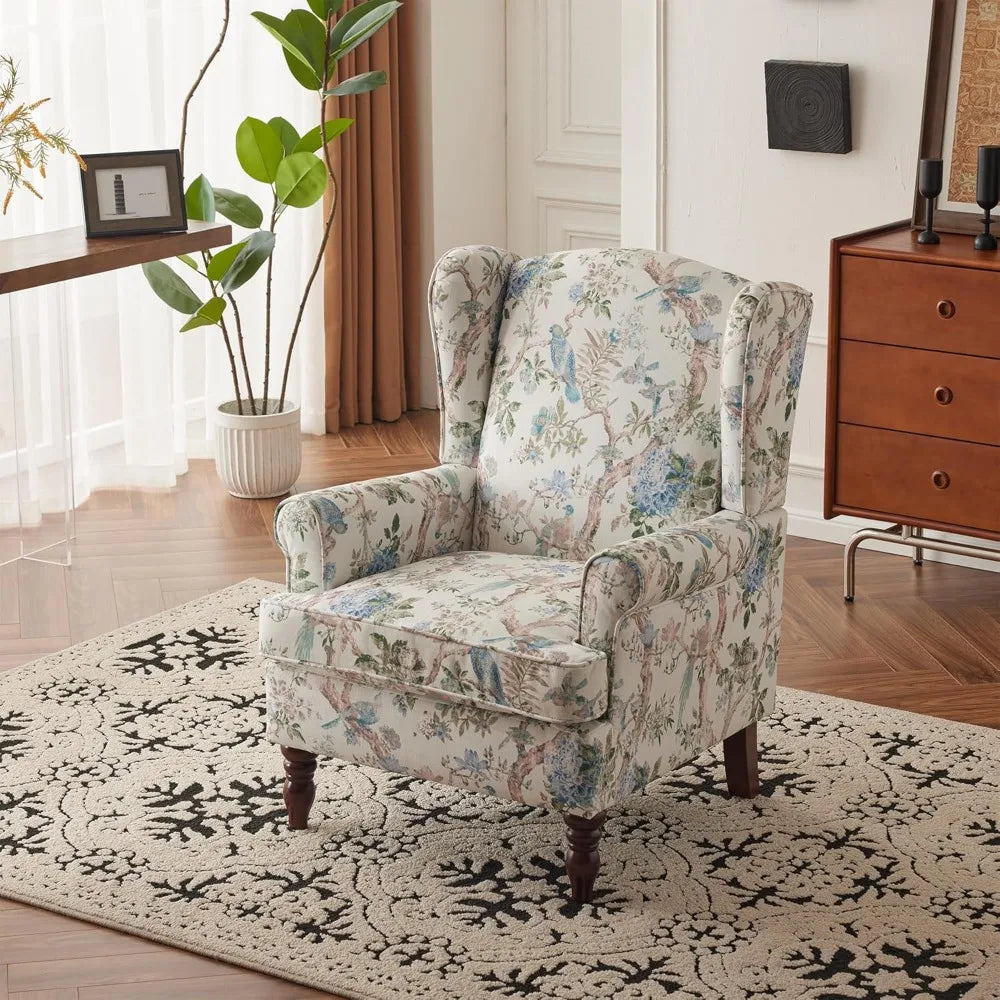 Floral Accent Chair with High Back Upholstered Armchair
