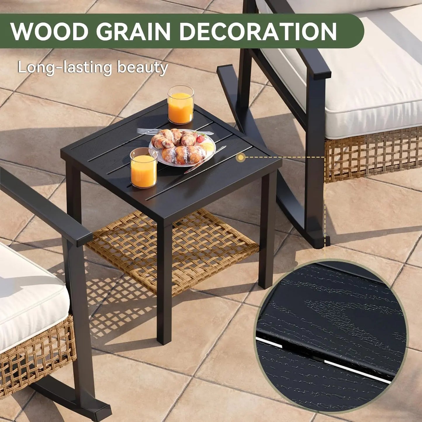Beige 3-Piece Outdoor Rocking Bistro Set with Thick Cushions