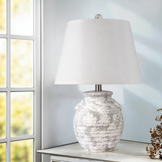 Handcrafted 22 Inch Rustic Ceramic Accent Lamp in Light Grey