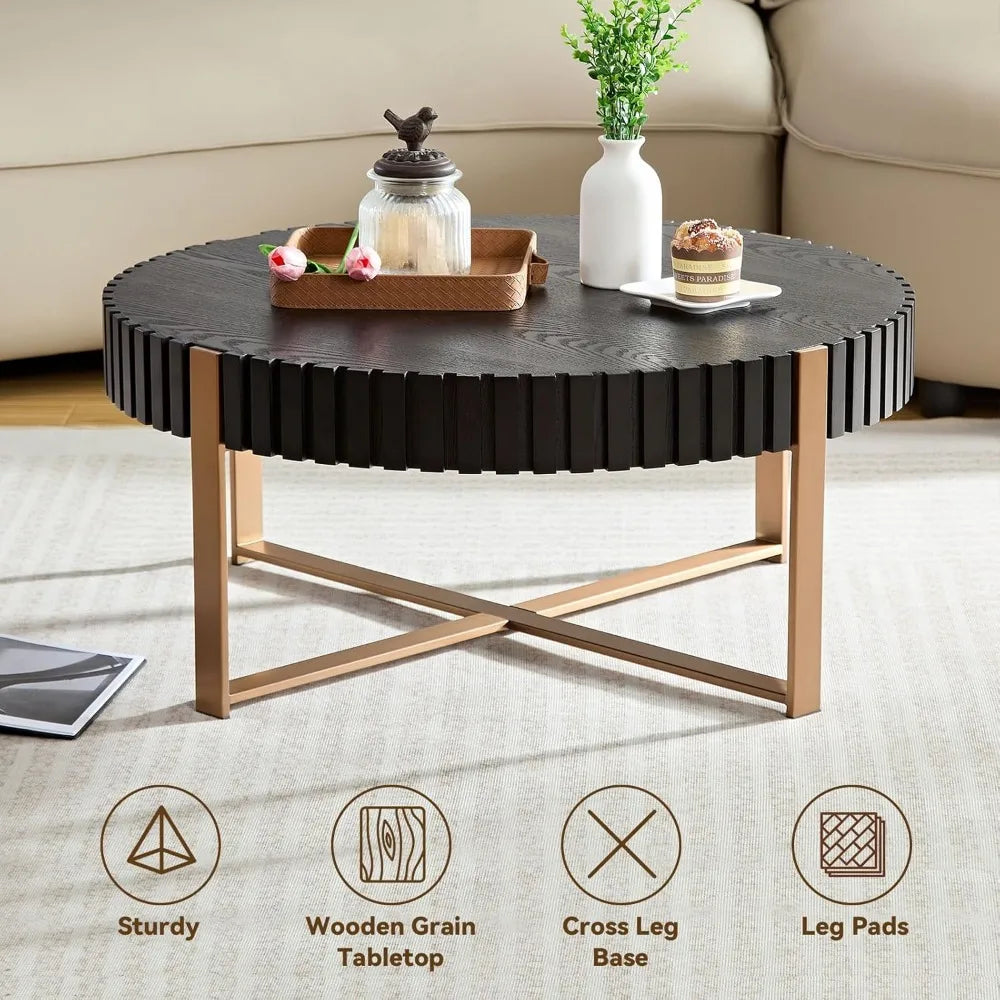 Modern 31.5 Inch Round Wooden Coffee Table for Living Room