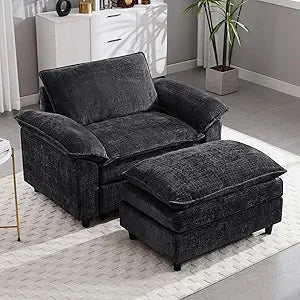 Orange Oversized Cloud Accent Chair with Ottoman for Comfort
