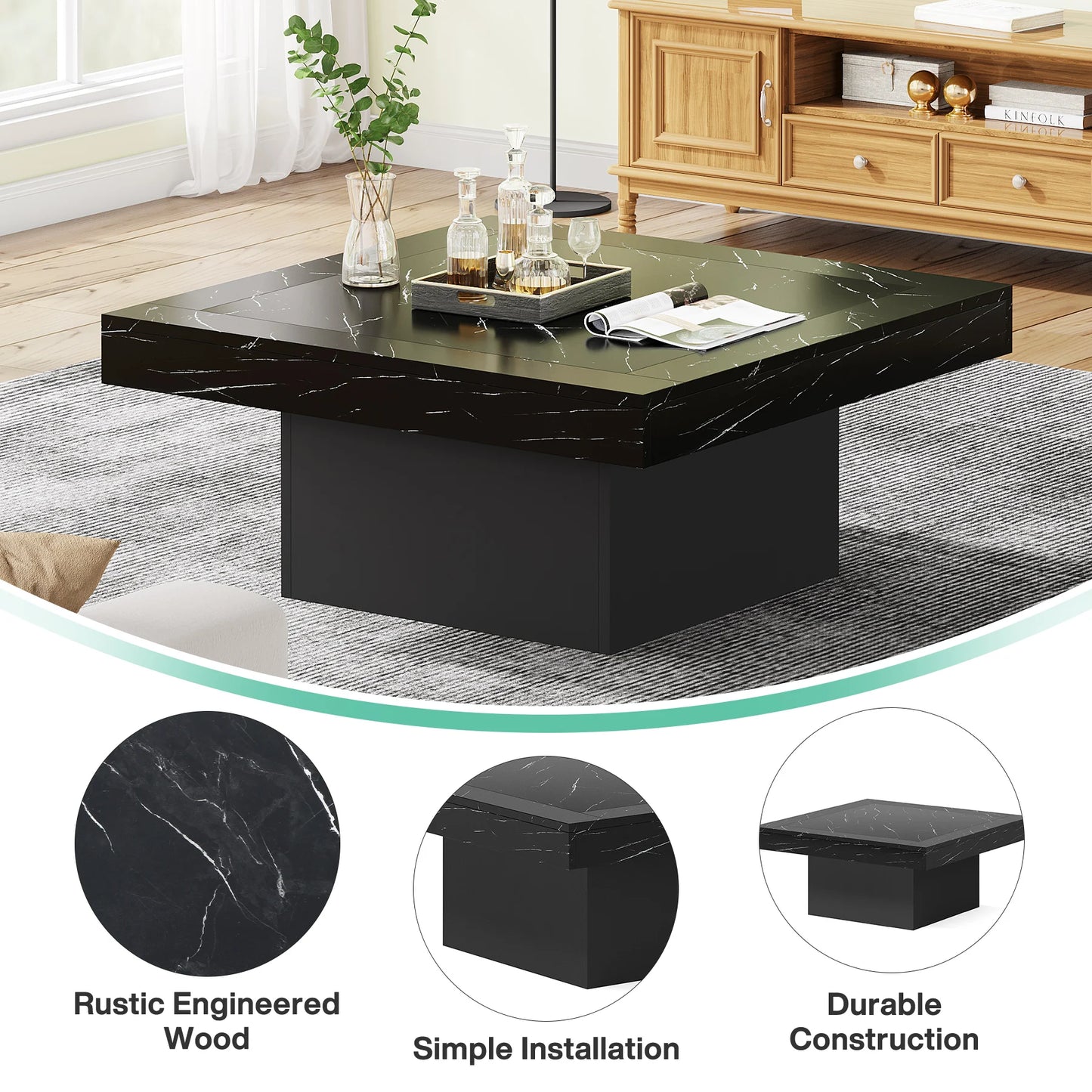 Tribesigns Square LED Coffee Table in Grey and White Finish