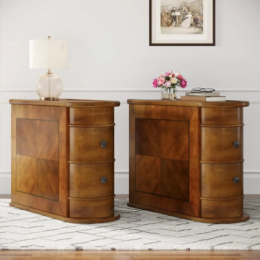 Wood End Table with Drawers Modern Slim Nightstand for Living Room