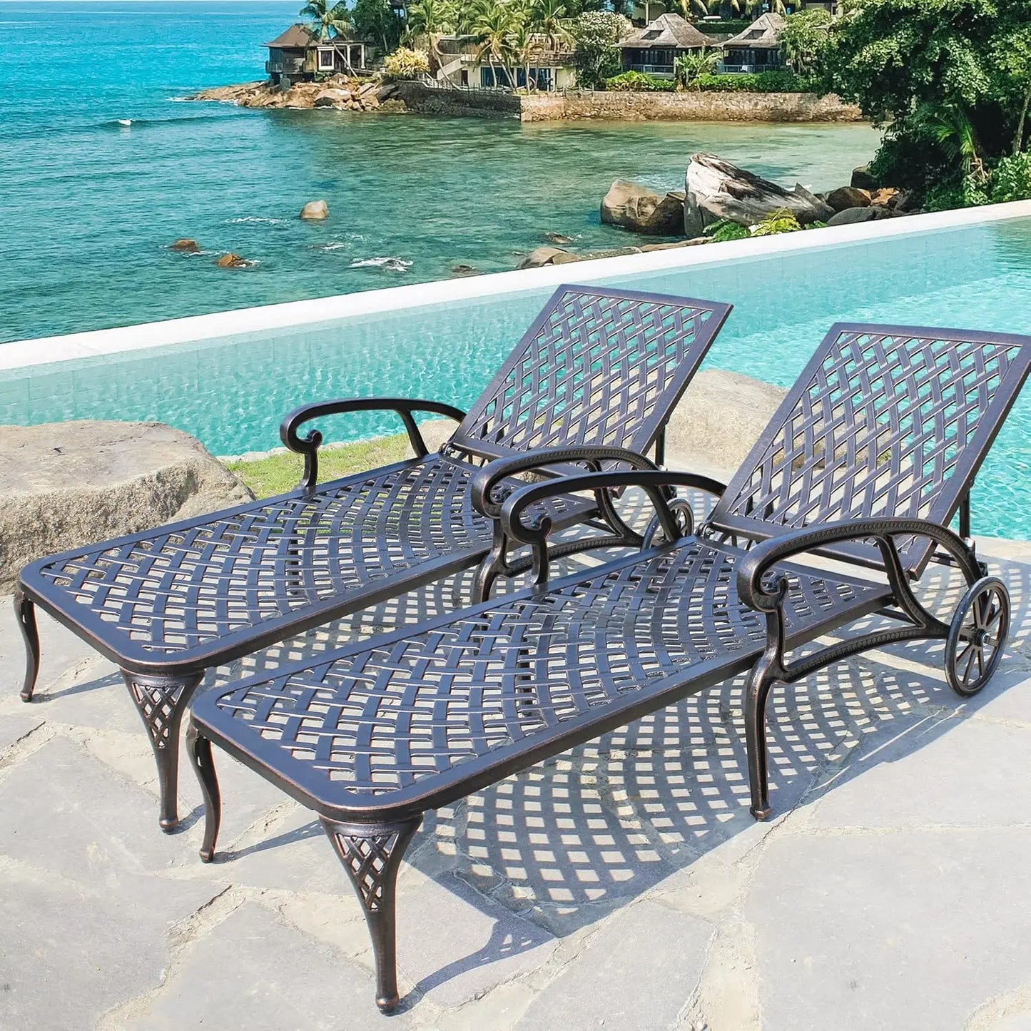 Bronze Chaise Lounge Chairs Set of 2 Adjustable Poolside Loungers