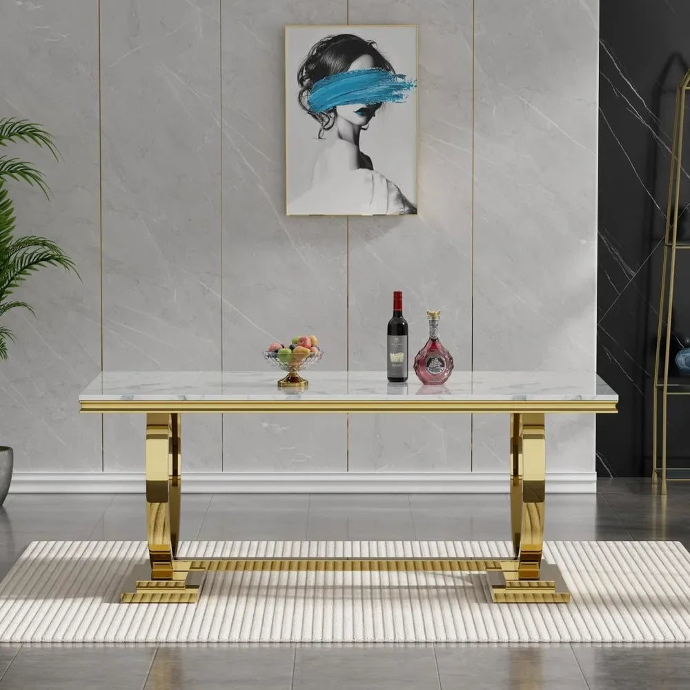 Modern 70 Inch Faux Marble Dining Table for 6 to 8 People